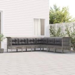 Salon de jardin 7 pcs avec coussins Gris Résine tressée 529958529958