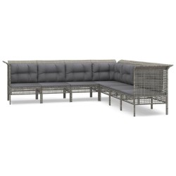 Salon de jardin 7 pcs avec coussins Gris Résine tressée 529958529958