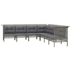 Salon de jardin 7 pcs avec coussins Gris Résine tressée 529958529958