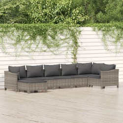 Salon de jardin 7 pcs avec coussins Gris Résine tressée 529959529959
