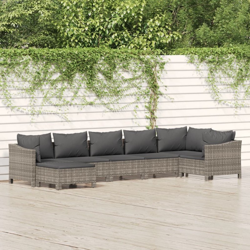 Salon de jardin 7 pcs avec coussins Gris Résine tressée 529959529959