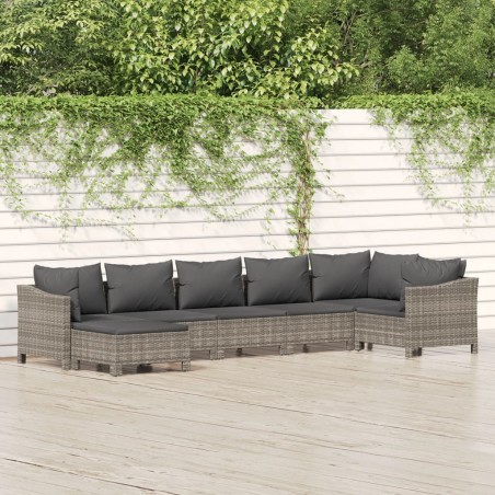 Salon de jardin 7 pcs avec coussins Gris Résine tressée 529959529959
