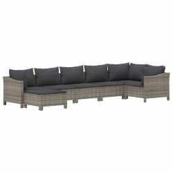 Salon de jardin 7 pcs avec coussins Gris Résine tressée 529959529959