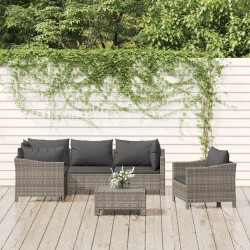 Salon de jardin 6 pcs avec coussins Gris Résine tressée 529960529960