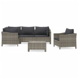 Salon de jardin 6 pcs avec coussins Gris Résine tressée 529960529960