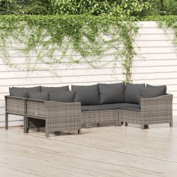 Salon de jardin 6 pcs avec coussins Gris Résine tressée 529961529961