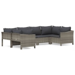 Salon de jardin 6 pcs avec coussins Gris Résine tressée 529961529961