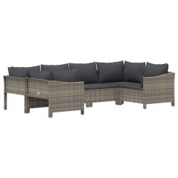 Salon de jardin 6 pcs avec coussins Gris Résine tressée 529961529961