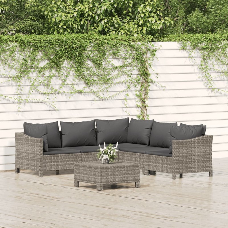 Salon de jardin 6 pcs avec coussins Gris Résine tressée 529962529962
