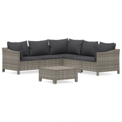 Salon de jardin 6 pcs avec coussins Gris Résine tressée 529962529962