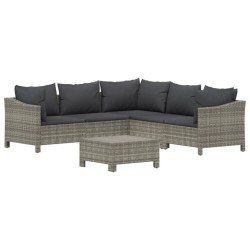 Salon de jardin 6 pcs avec coussins Gris Résine tressée 529962529962