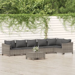 Salon de jardin 7 pcs avec coussins Gris Résine tressée 529963529963
