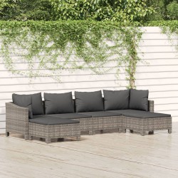 Salon de jardin 6 pcs avec coussins Gris Résine tressée 529965529965