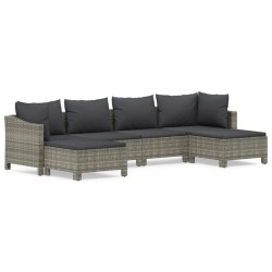 Salon de jardin 6 pcs avec coussins Gris Résine tressée 529965529965