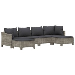 Salon de jardin 6 pcs avec coussins Gris Résine tressée 529965529965