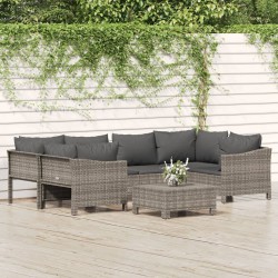 Salon de jardin 7 pcs avec coussins Gris Résine tressée 529966529966