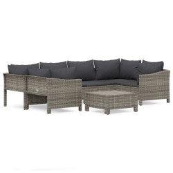 Salon de jardin 7 pcs avec coussins Gris Résine tressée 529966529966