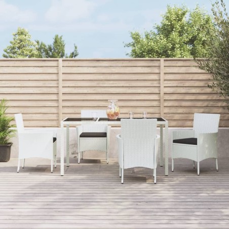 Ensemble à manger de jardin et coussins 5 pcs blanc poly rotin 529967529967