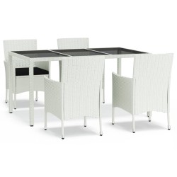 Ensemble à manger de jardin et coussins 5 pcs blanc poly rotin 529967529967
