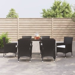 Ensemble à manger de jardin coussins 7pcs Noir Résine tressée 529968529968