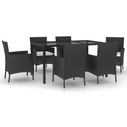 Ensemble à manger de jardin coussins 7pcs Noir Résine tressée 529968529968