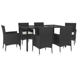 Ensemble à manger de jardin coussins 7pcs Noir Résine tressée 529968529968