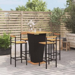 Ensemble de bar jardin 5 pcs noir poly rotin/bois massif acacia 529970529970