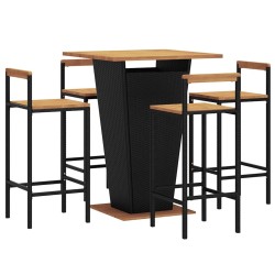 Ensemble de bar jardin 5 pcs noir poly rotin/bois massif acacia 529970529970