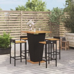 Ensemble de bar jardin 5 pcs noir poly rotin/bois massif acacia 529971529971