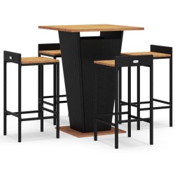 Ensemble de bar jardin 5 pcs noir poly rotin/bois massif acacia 529971529971