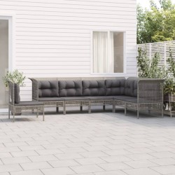 Salon de jardin 7 pcs avec coussins Gris Résine tressée 529973529973