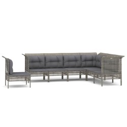 Salon de jardin 7 pcs avec coussins Gris Résine tressée 529973529973