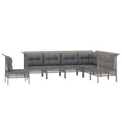 Salon de jardin 7 pcs avec coussins Gris Résine tressée 529973529973