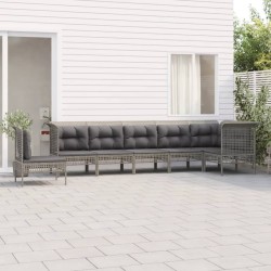 Salon de jardin 7 pcs avec coussins Gris Résine tressée 529974529974