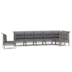 Salon de jardin 7 pcs avec coussins Gris Résine tressée 529974529974