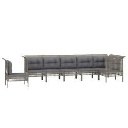 Salon de jardin 7 pcs avec coussins Gris Résine tressée 529974529974