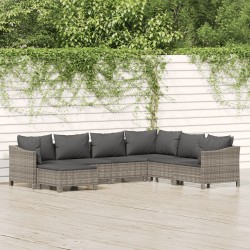 Salon de jardin 7 pcs avec coussins Gris Résine tressée 529975529975