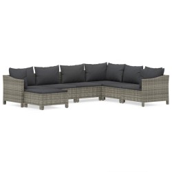 Salon de jardin 7 pcs avec coussins Gris Résine tressée 529975529975
