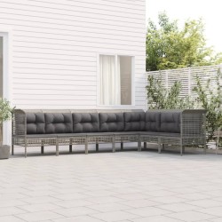 Salon de jardin 7 pcs avec coussins Gris Résine tressée 529978529978