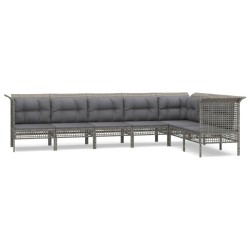 Salon de jardin 7 pcs avec coussins Gris Résine tressée 529978529978