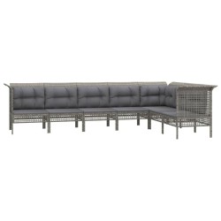 Salon de jardin 7 pcs avec coussins Gris Résine tressée 529978529978