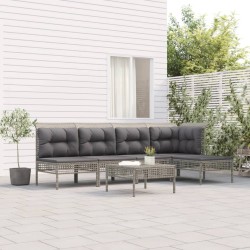 Salon de jardin 6 pcs avec coussins Gris Résine tressée 529980529980