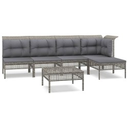 Salon de jardin 6 pcs avec coussins Gris Résine tressée 529980529980