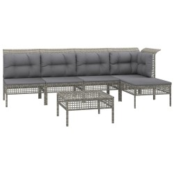 Salon de jardin 6 pcs avec coussins Gris Résine tressée 529980529980