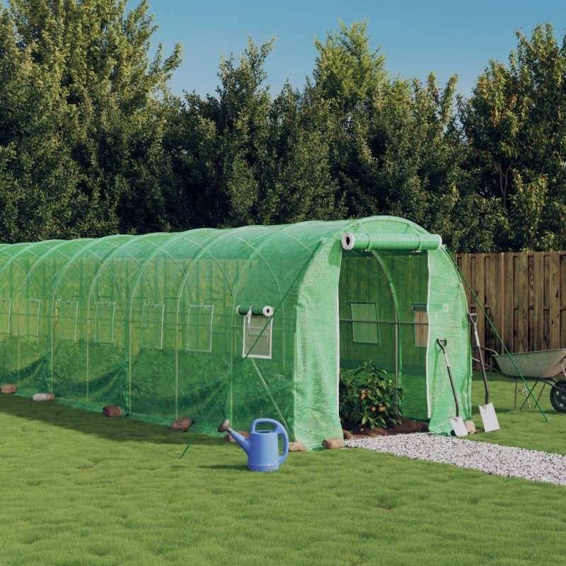 Serre avec cadre en acier vert 24 m² 12x2x2 m 529989529989