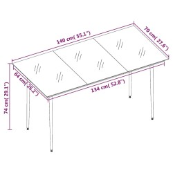 Table à dîner de jardin Noir 140x70x74 cm Acier et verre 529992529992