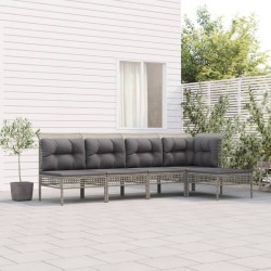Salon de jardin 5 pcs avec coussins Gris Résine tressée 529993529993