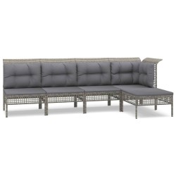 Salon de jardin 5 pcs avec coussins Gris Résine tressée 529993529993