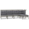 Salon de jardin 5 pcs avec coussins Gris Résine tressée 529993529993