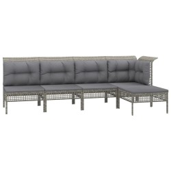 Salon de jardin 5 pcs avec coussins Gris Résine tressée 529993529993